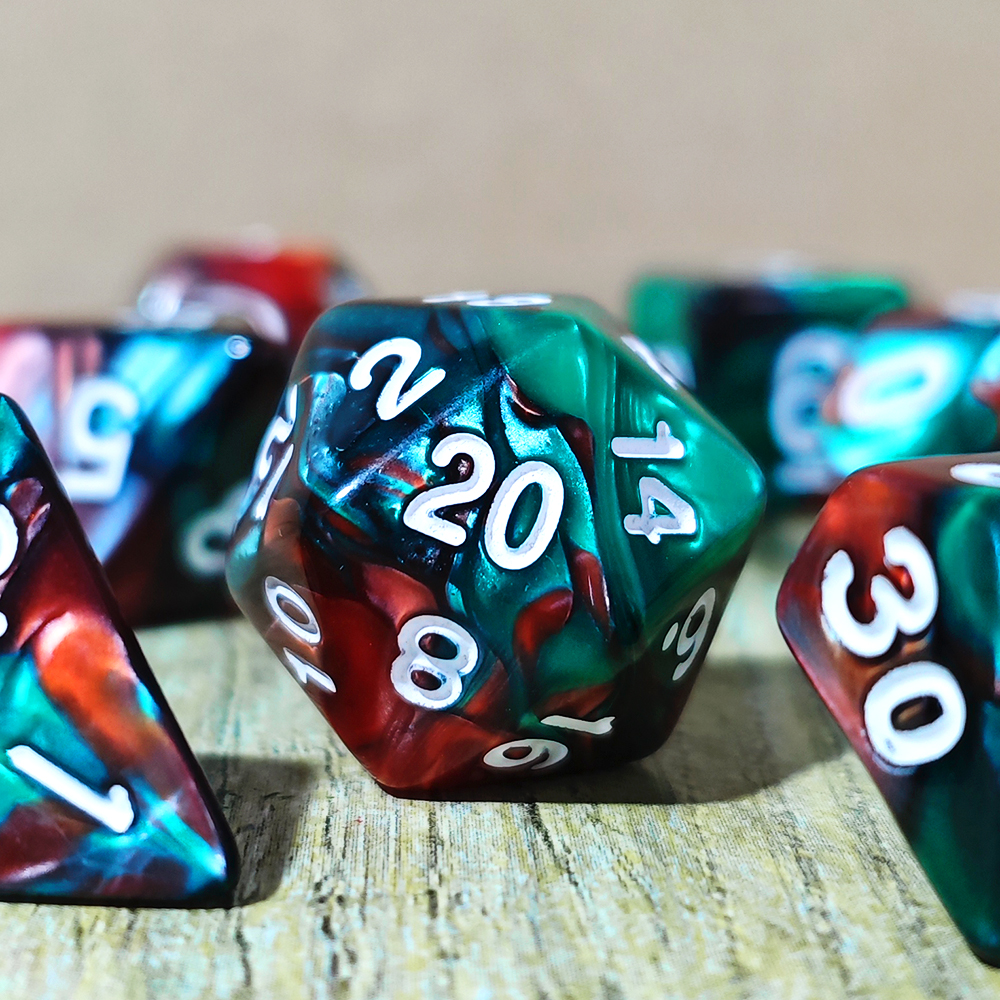 Green-Red Swirl Polyhedral Dic - Dice Set Polyhedral review and price
